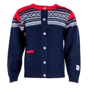 Marius Kids Norway Fair Isle Cardigan Bamboo Sweater | Toddler 3-4, Blue/Red